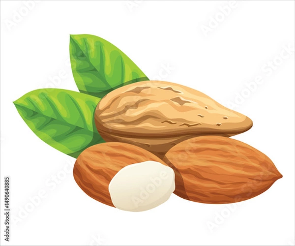 Obraz Realistic illustration of fresh and raw almonds
