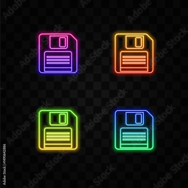 Fototapeta save sign floppy disk icon. neon style.