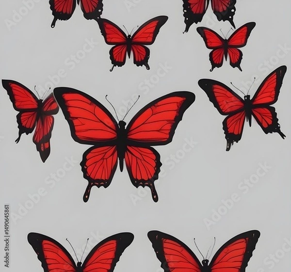Fototapeta red butterflies on grey background