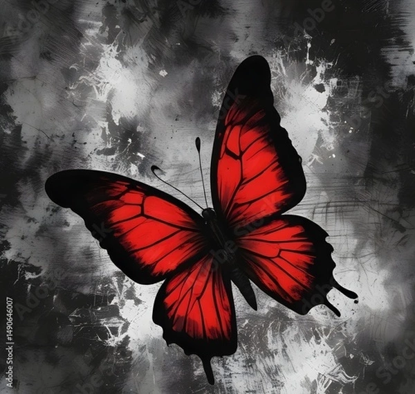 Fototapeta red butterfly on grunge background