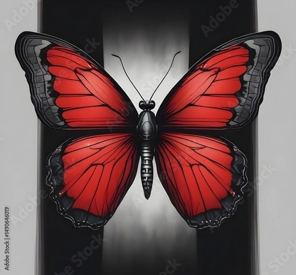 Fototapeta red butterfly on grunge background