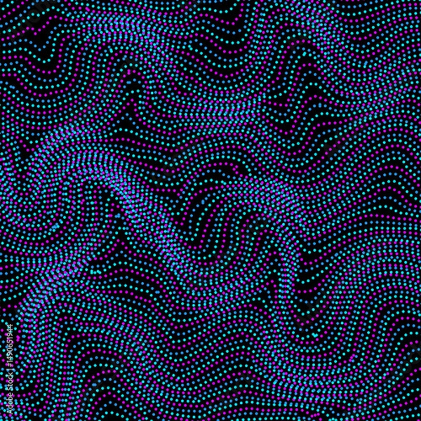 Fototapeta Neon dots abstract background. Dotted wavy backdrop. Vector template for your creative designs.
