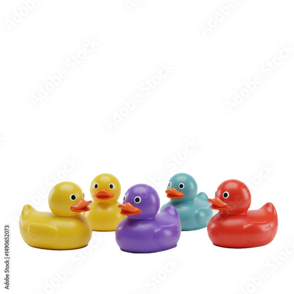 Fototapeta Playful colorful rubber duckies arranged in a joyful display