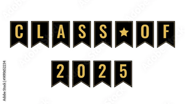 Fototapeta Class of 2025. Garland of flags for graduation ceremony. Congratulations to graduates typography poster. Vector template.