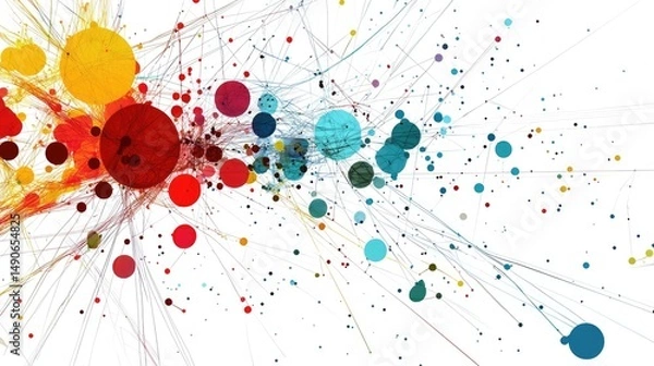 Fototapeta Colorful abstract network graphic with interconnected nodes.