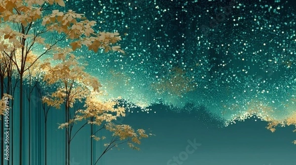 Obraz Mesmerizing Cosmos-inspired Night Sky Gradient with Dissolving Mint Green Aurora Creating a Dreamy and Ethereal Atmosphere for Digital Art