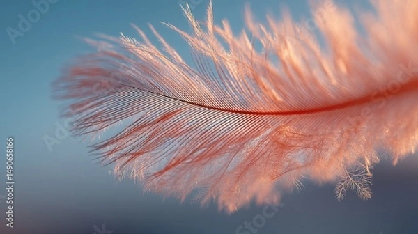 Obraz Single Delicate Feather with Fine Barbs Floating Above a Blank Canvas Evoking Tranquility and Minimalist Beauty
