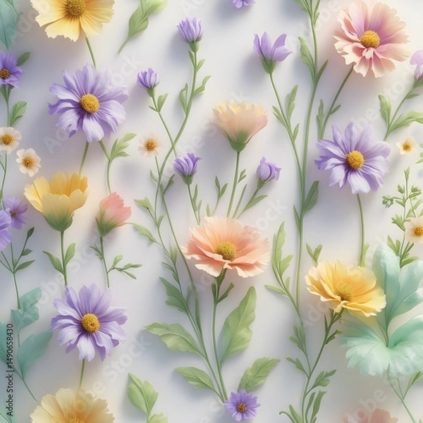 Fototapeta Elegant Floral Arrangement of Pastel Flowers on White Background for Serene Designs