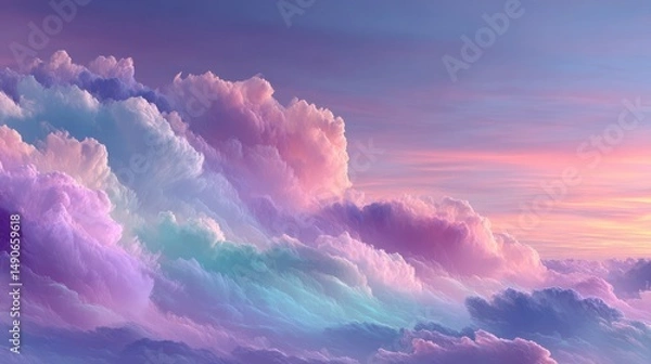 Obraz Serene Aerial View of Soft Layered Pastel Gradients in the Sky Inspiring Tranquility and Calmness for Dreamy Aesthetic