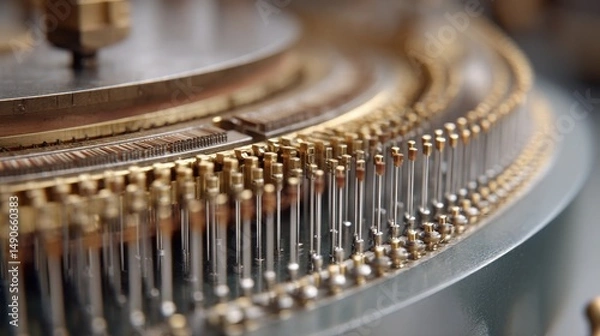 Obraz Intricate 1960s Analog Weather Prediction Machine Interior with Hundreds of Tiny Metal Levers Evoking Nostalgia and Curiosity in Retro Technology