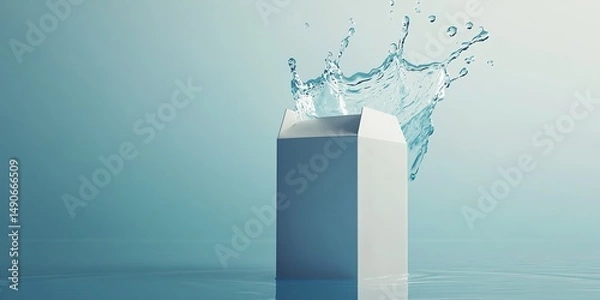 Fototapeta Dynamic Milk Splash: Creative Abstract Commercial Background for Automotive Advertising. Falling Carton Creates Dramatic Water Effect on Blue-White Backdrop. High-Resolution 3D Rendered Scene Captures