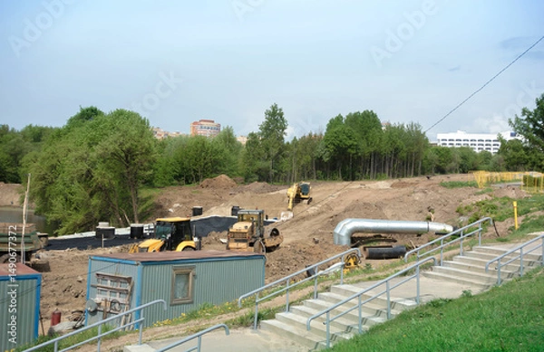 Obraz Construction of a new road using heavy machinery