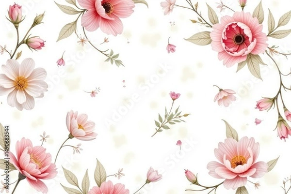 Fototapeta Simple, elegant floral pattern Perfect for textile design, wallpaper, or packaging Delicate blooms and leaves on a white background , pattern, nature