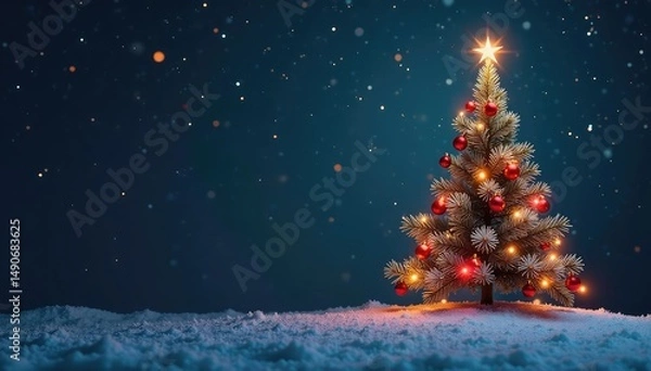 Fototapeta Simple outline, minimalist style Christmas tree , icon, graphic