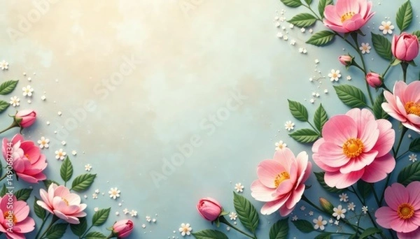 Fototapeta Subtle repeating floral motif on a muted backdrop , fabric, textile