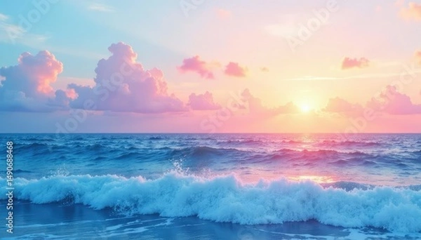 Fototapeta Subtle watercolor wash, gradient sky to ocean , background, tranquil