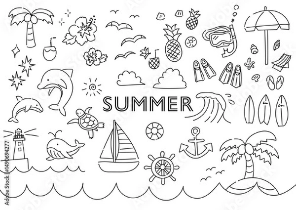 Fototapeta 夏の手描きイラストセット