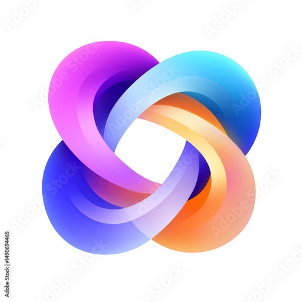Fototapeta Vibrant and modern abstract logo design featuring intertwined shapes purple, blue, and orange hues, conveying creativity
