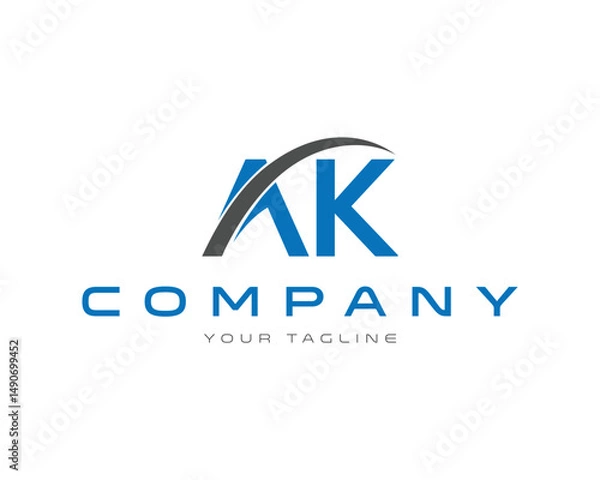 Fototapeta AK initial letter logo design with curved line vector template for company branding