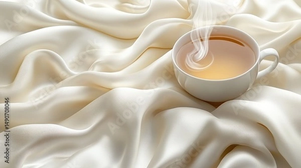 Fototapeta Delicate cup of tea on flowing silk
