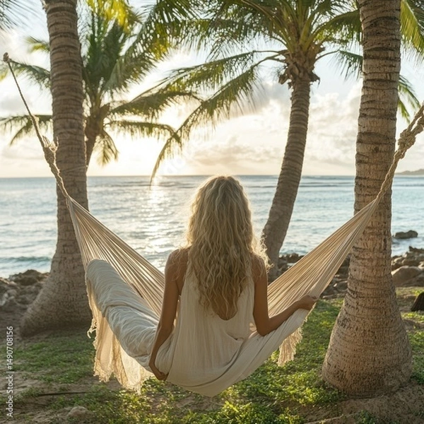 Fototapeta Relaxing beachside hammock