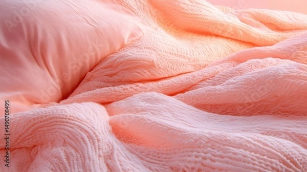 Fototapeta Soft, pale pink bedding, draped luxuriously