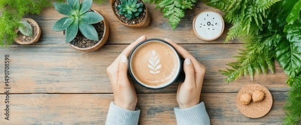 Fototapeta Cozy Coffee Break with Succulents
