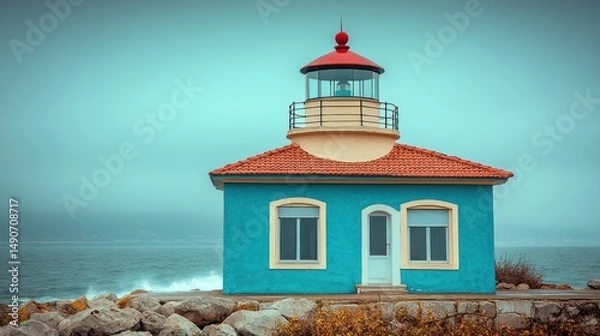 Fototapeta Coastal lighthouse in a tranquil scene