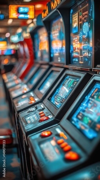Fototapeta Arcade game machines in a brightly lit arcade