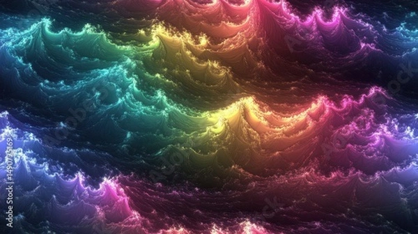 Obraz Vivid abstract fractal background with rainbow color scheme. Decorative design element with wavy pattern for vibrant, modern and fantasy themes, suitable for backgrounds.