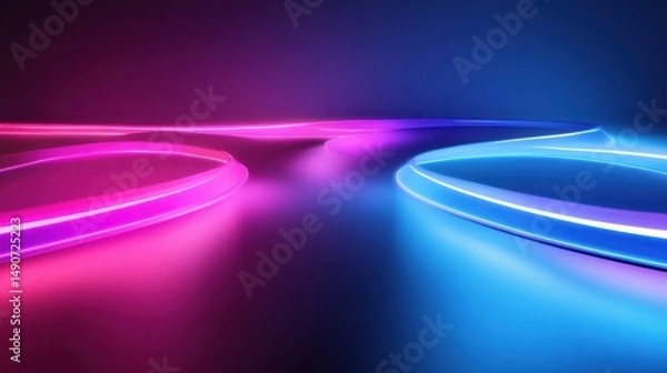 Fototapeta Abstract background with neon glowing circles in pink and blue. Futuristic concept with vibrant light trails. Modern backdrop for technology or science themes.