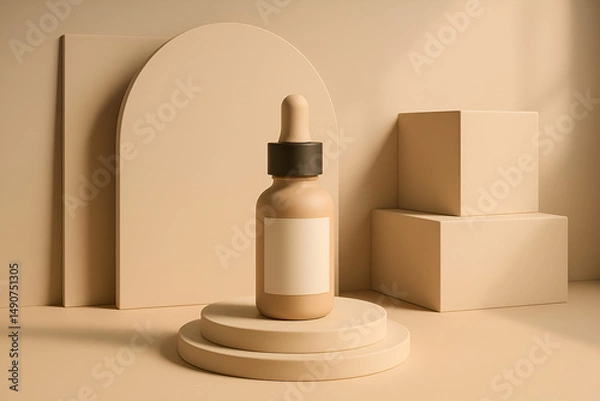 Fototapeta Minimalist aesthetic serum bottle display