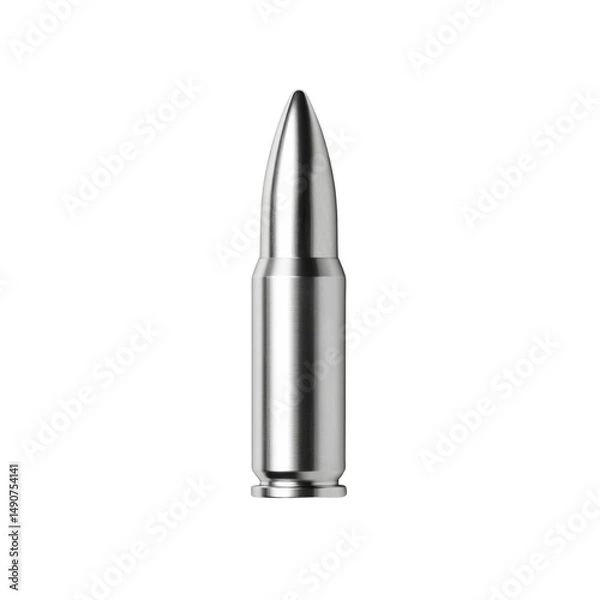 Obraz A silver bullet is sitting on a white background