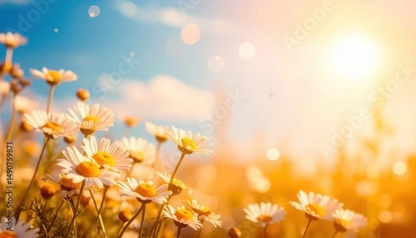 Obraz field of blooming daisies under a bright summer sky, radiating warmth and joy