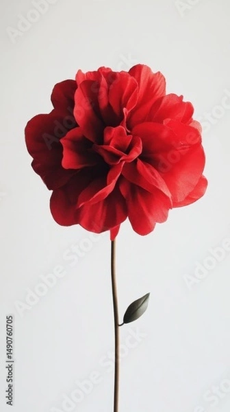 Fototapeta Exquisite Red Paper Flower on White Background Symbolizing Love Romance and Elegant Craftsmanship for Celebratory Occasions and Beautiful Handmade Decorations