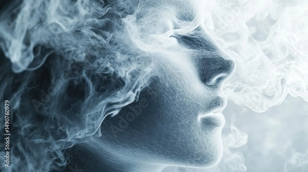 Fototapeta Woman's Face Surrounded by Smoke Representing Mystery Introspection and Transformation in Conceptual Digital Art and Spiritual Imagery
