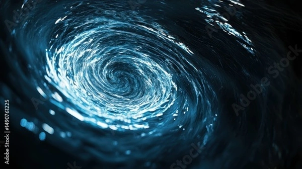 Fototapeta Mystical Vortex: Blue Swirl Energy Ripples in Oceanic Depths with Abstract Galactic and Sci-Fi Background Visuals and Water Texture