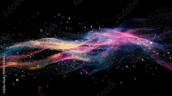 Fototapeta Vibrant Abstract Nebula Formation with Sparkling Star Dust Particles Isolated on a Black Background Space Illustration and Fantasy Theme