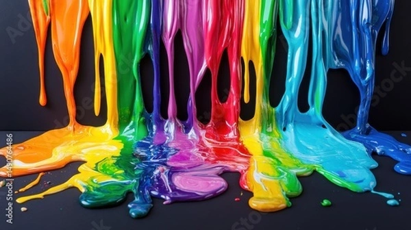 Fototapeta Rainbow Paint Drips Colorful Abstract Background Vibrant Art Creative Expression Fluid Texture Flowing Colors Artistic Design Modern Contemporary Style