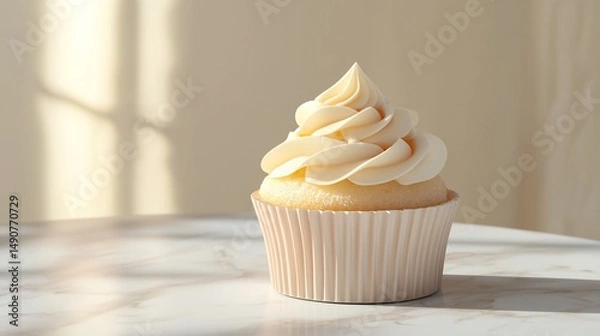Fototapeta 3D Cupcake with Delicate Frosting on a Marble Surface