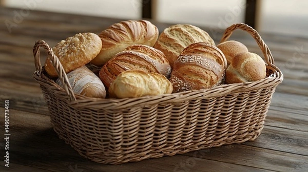 Fototapeta Assorted Breads and Rolls in Rustic Basket Arrangement