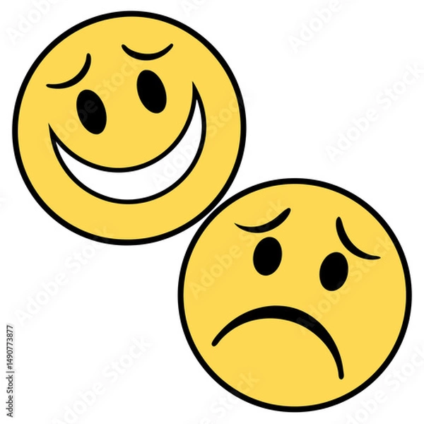 Fototapeta Happy and Sad Emoji Faces Vector Icons

