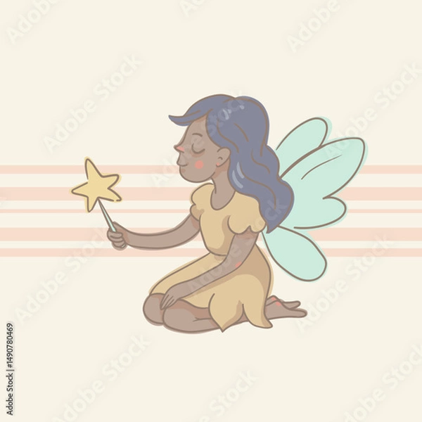 Obraz Cartoon Illustration of a Flying Fairy, Whimsical Vector Character