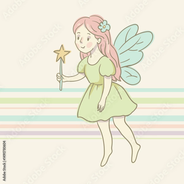 Obraz Cartoon Illustration of a Flying Fairy, Whimsical Vector Character