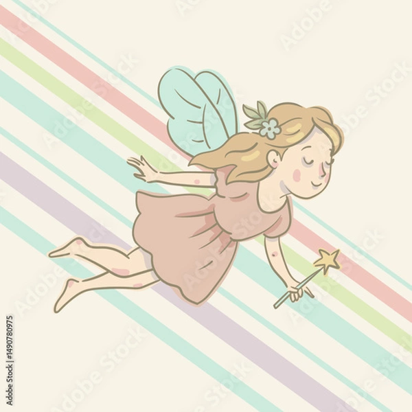 Obraz Cartoon Illustration of a Flying Fairy, Whimsical Vector Character