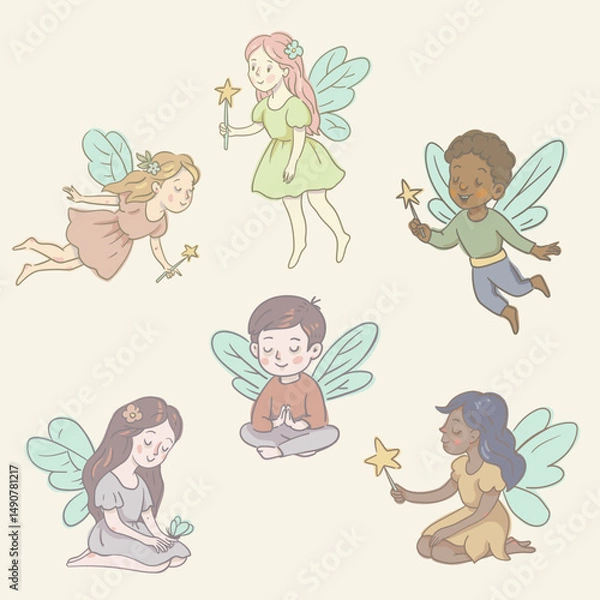 Obraz Cartoon Illustration of a Flying Fairy, Whimsical Vector Character