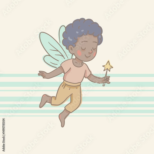 Obraz Cartoon Illustration of a Flying Fairy, Whimsical Vector Character