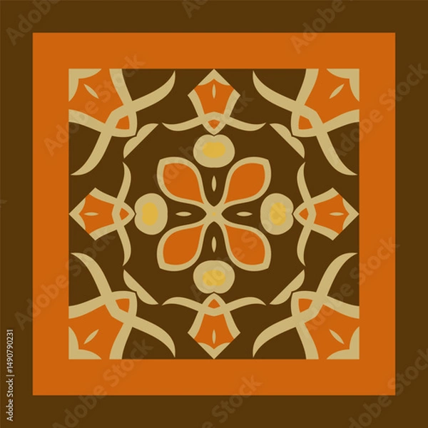 Obraz Bright color abstract pattern in brown orange yellow. Use this pattern in the design of carpet, shawl, pillow, textile, ceramic tiles. Frame. Ideal for interior design as interior painting. 