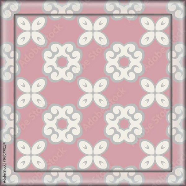 Fototapeta Seamless pattern in pink white gray for decoration. Print for paper, tiles, textiles. Home  decor, interior design, cloth design. Frame.