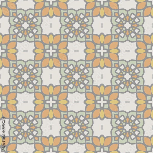 Fototapeta Seamless pattern in white yellow orange blue for decoration. Print for paper, tiles, textiles. Home  decor, interior design, cloth design.